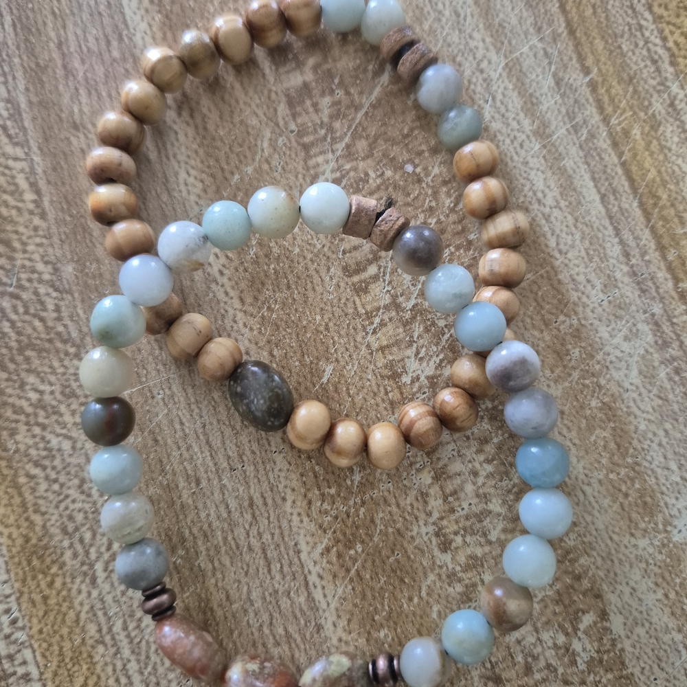 Handmade Set Of Natural Anicent Amazonite Stones and Tibetan Braclet! - Picture 3 of 11
